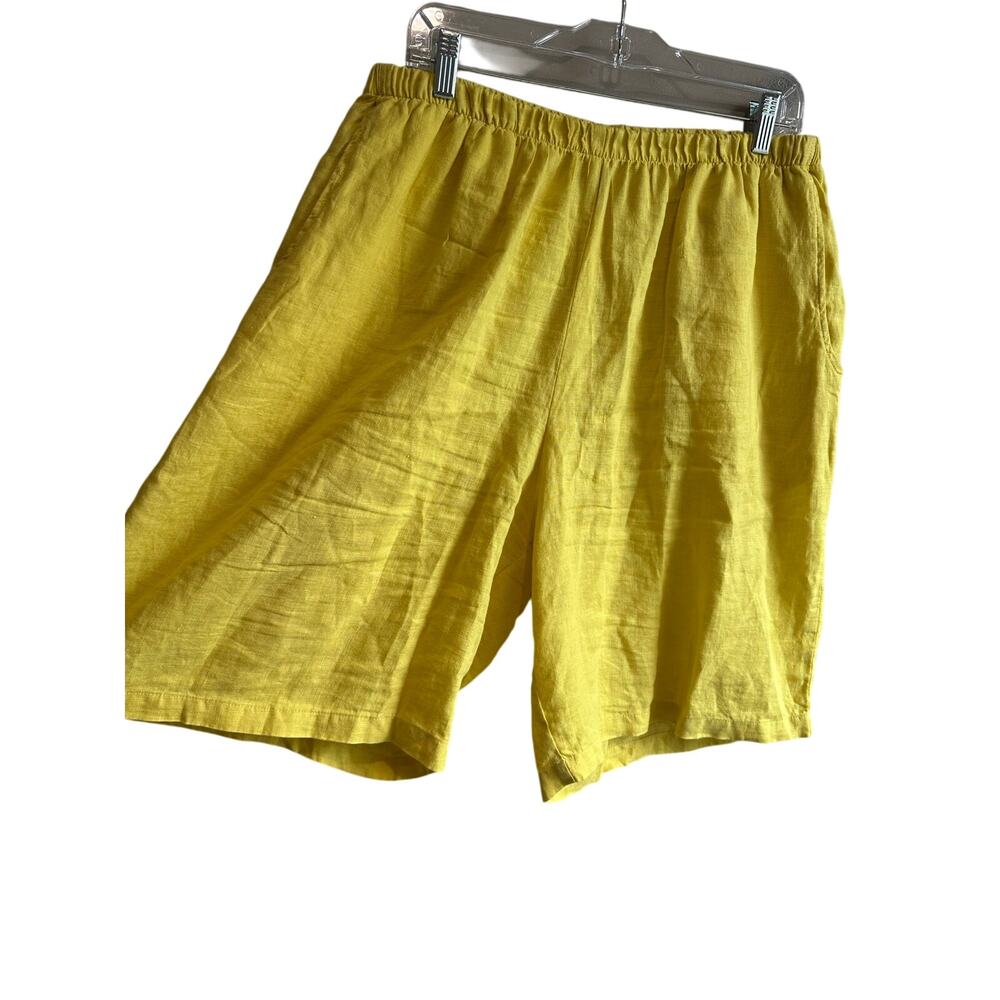 Flax 100% Linen Relaxed Elastic Waist Bermuda Short Yellow L